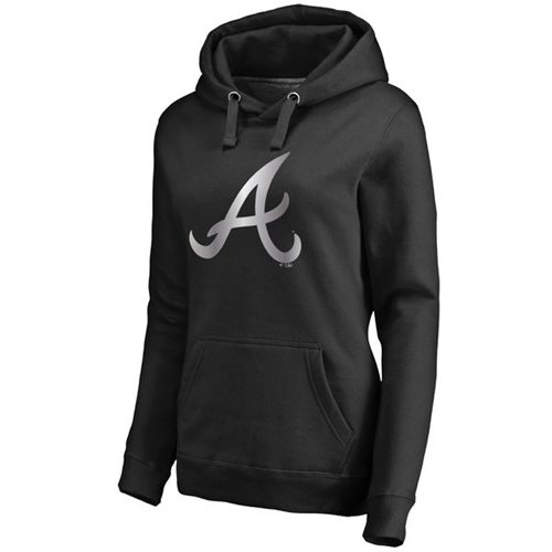 Women's Atlanta Braves Platinum Collection Pullover Hoodie Black - Click Image to Close